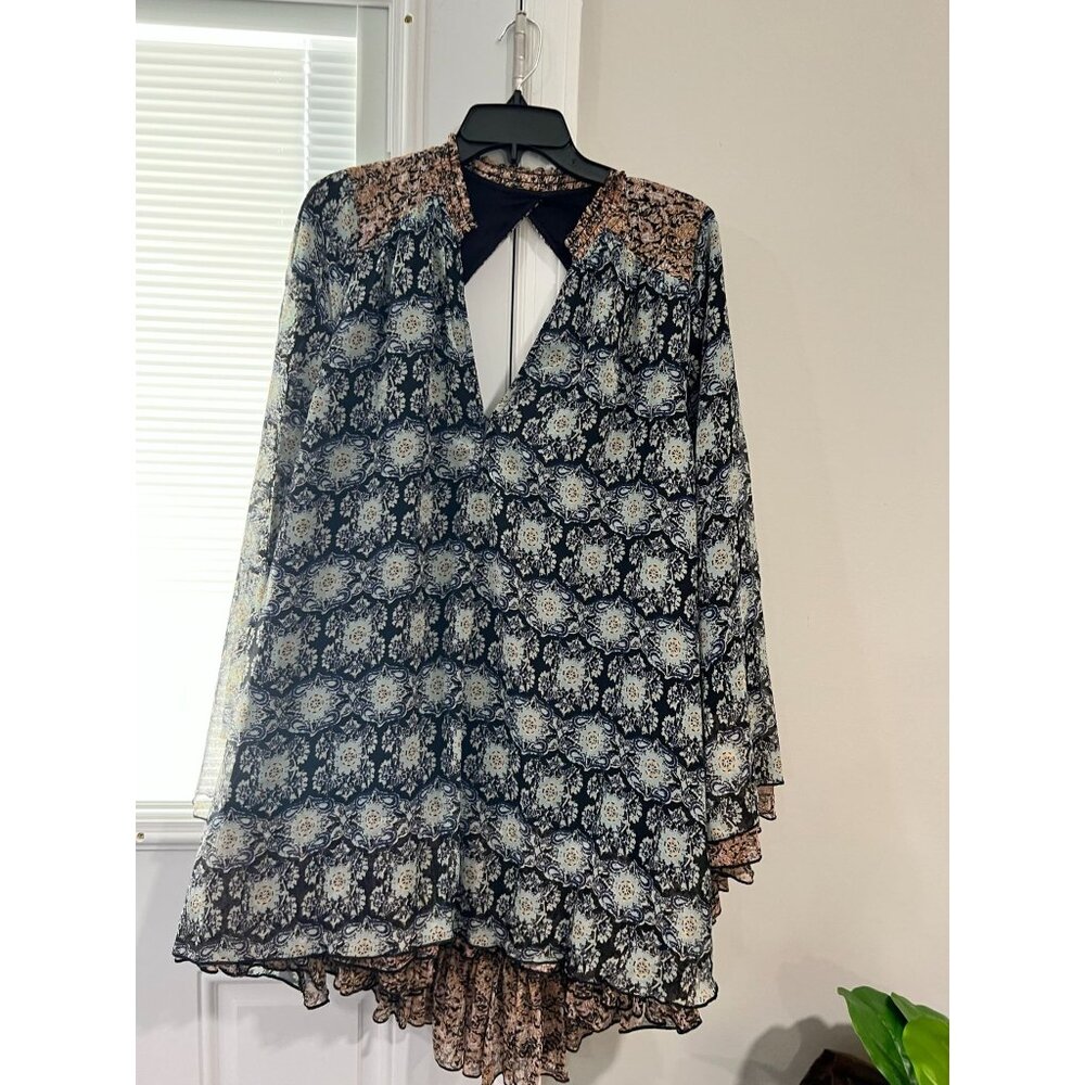 Free People Gabi Floral Print Tunic Dress Black Multi piece - Size Large